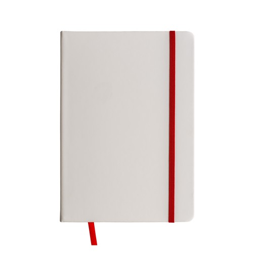 Notebook with coloured elastic, ruled sheets, satin bookmark