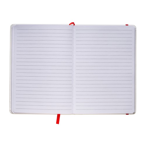 Notebook with coloured elastic, ruled sheets, satin bookmark Notebook with coloured elastic, ruled sheets, satin bookmark