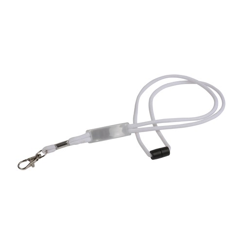 Badge/key string lanyard with customisable insert and choke-proof release clasp