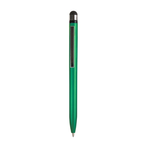 Plastic twist pen with metallic coloured barrel and touchscreen rubber tip