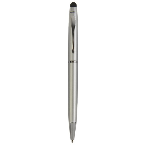 Metal coloured twist pen with matching touchscreen rubber tip