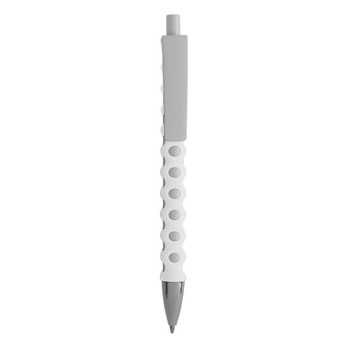 Plastic snap pen with white barrel, clip and button