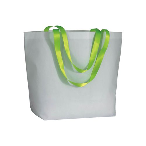 Shopper avec soufflet à la base en TNT laminé 100g/m2 cousu, anses de couleur fluo - 1