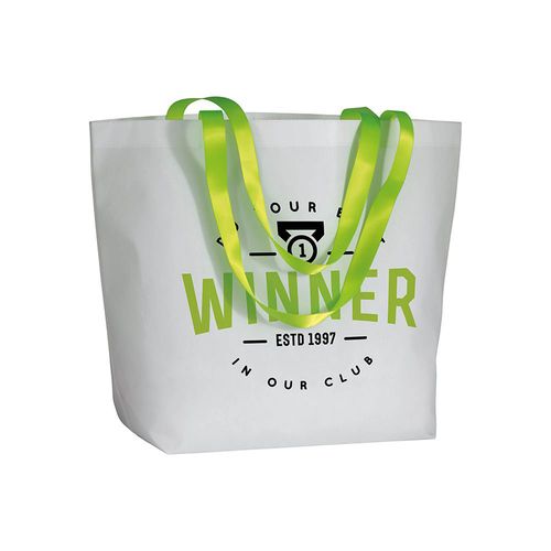 Shopper avec soufflet à la base en TNT laminé 100g/m2 cousu, anses de couleur fluo - 3