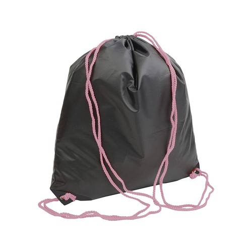 Sac à dos noir en polyester 210T, avec fermeture réglable à cordon, angles renforcés et personnalisé