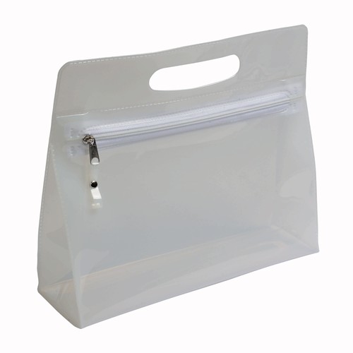 Trousse de toilette en PVC transparente personnalisée avec fermeture éclair et poignée (20,5x25x7,5 cm)