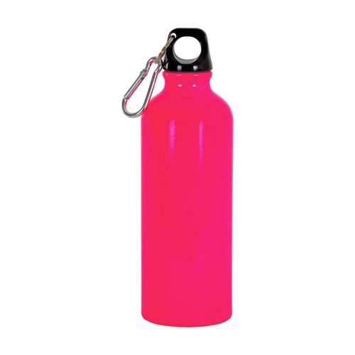 Aluminium water bottle (500 ml) with plastic lid and snap hook (22 cm tall)