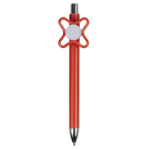Coloured plastic snap pen with coloured spinner. Centre of the spinner to be customised