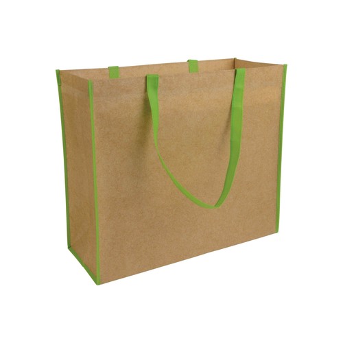 Sac shopper en TNT lamine avec anses longues colorées et soufflet - 1