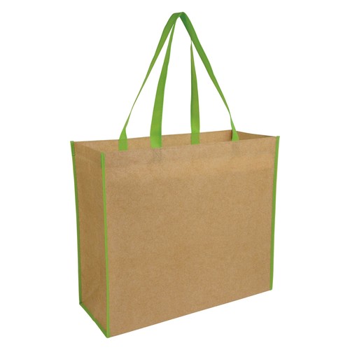 Sac shopper en TNT lamine avec anses longues colorées et soufflet - 3
