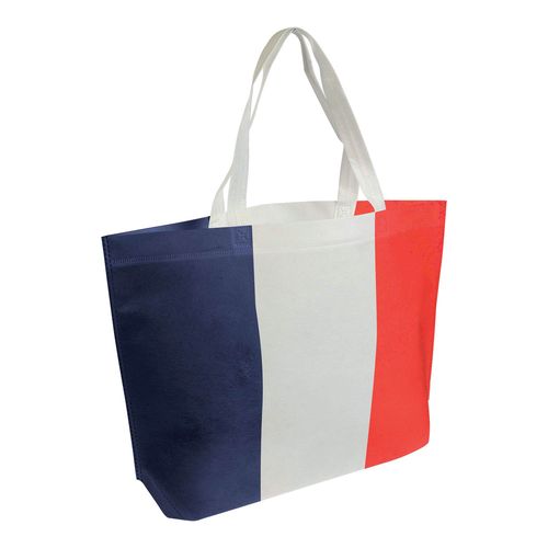 Shopper avec soufflet à la base en TNT thermosoudé, hanses longues avec impression tricolo - 1