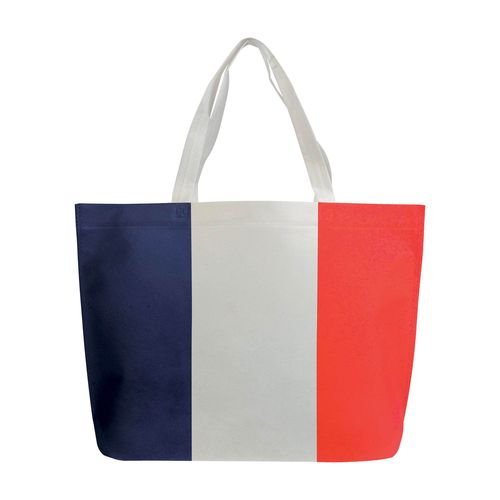 Shopper avec soufflet à la base en TNT thermosoudé, hanses longues avec impression tricolo - 2