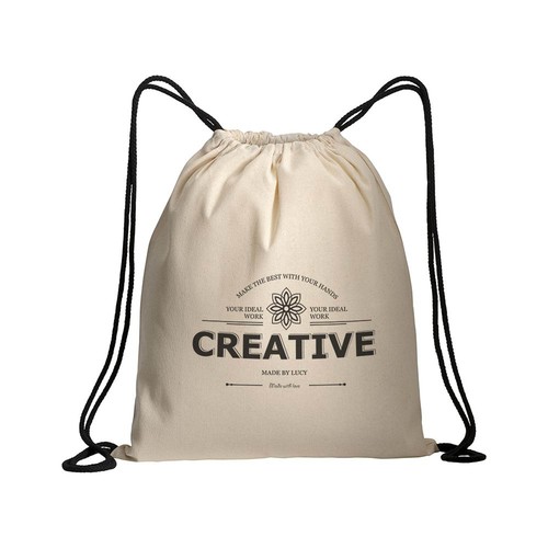 Sac à dos en coton naturel avec fermeture en cordon et cordons colorés - 3