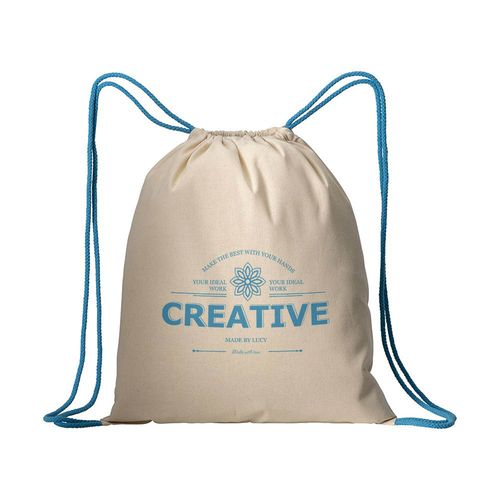 Sac à dos en coton naturel avec fermeture en cordon et cordons colorés - 3