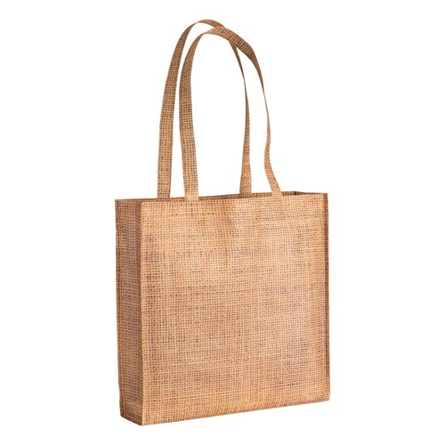Sac shopper en TNT imprimé effet jute avec anses longues et soufflet - 1