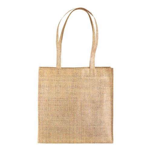 Sac shopper en TNT imprimé effet jute avec anses longues et soufflet - 2