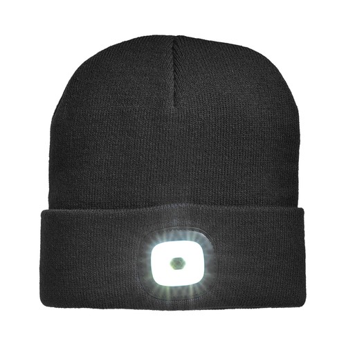 Bonnet en maille 100% acrylique epais avec lumiere LED amovible et rechargeable via USB - 1