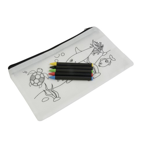 Set de 5 crayons de couleurs à la cire  de forme cylindrique, dans un étui en TNT à colori - 2
