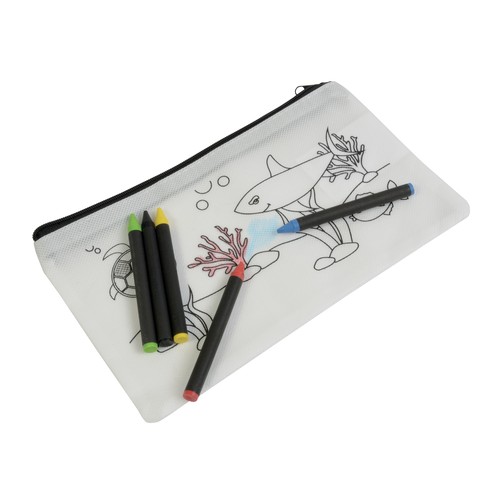 Set de 5 crayons de couleurs à la cire  de forme cylindrique, dans un étui en TNT à colori - 4