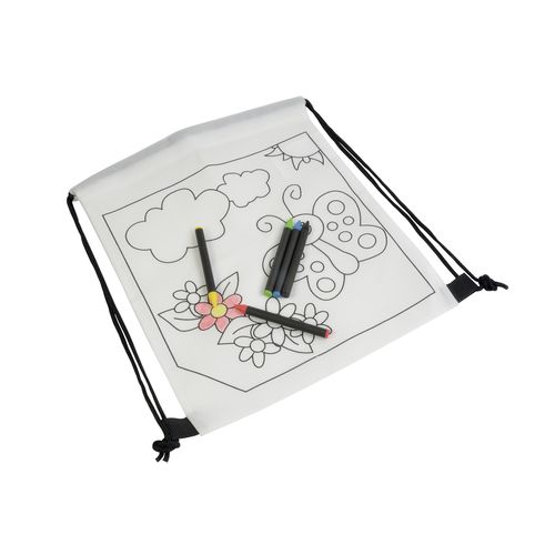 Set de 5 crayons de couleurs à la cire de forme cylindrique, dans un mini sac à dos en TNT - 1