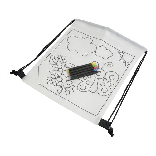 Set de 5 crayons de couleurs à la cire de forme cylindrique, dans un mini sac à dos en TNT - 4