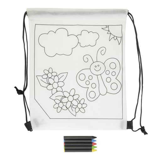 Set de 5 crayons de couleurs à la cire de forme cylindrique, dans un mini sac à dos en TNT - 5