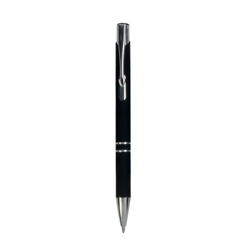 Stylo à poussoir en aluminium caoutchouté personnalisé avec décoration à 2 anneaux et détails chromés