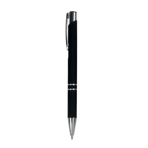 Stylo à poussoir en aluminium caoutchouté avec décoration à 2 anneaux et détails chromés a - 2