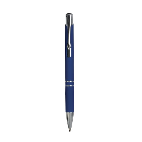 Aluminium snap pen with rubberised grip with 2 chrome trim rings