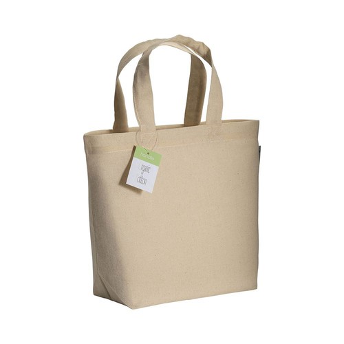 Shopper en coton organique avec anses courtes et soufflet à la base - 1