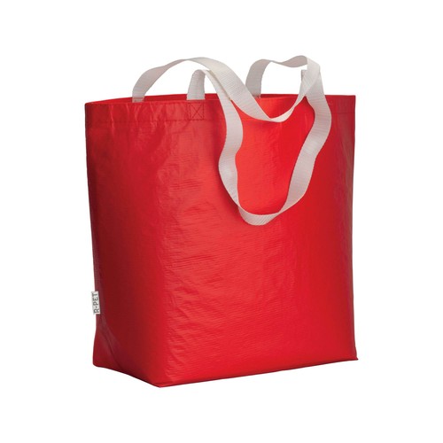 Shopper en R-PET laminé avec soufflet à la base - longues poignées en polyester - 1