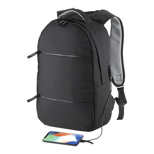 Sac-à-dos porte-pc en polyester 600D personnalisé. Poche principale porte-pc et 3 poches frontales
