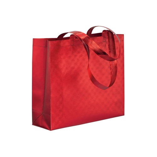 Laminated non woven thermowelded shopping bag, long handles and gusset
