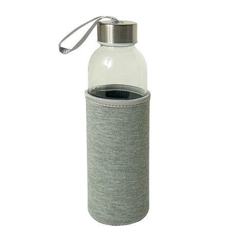 Glass bottle with stainless steel lid and neoprene pouch (500 ml)