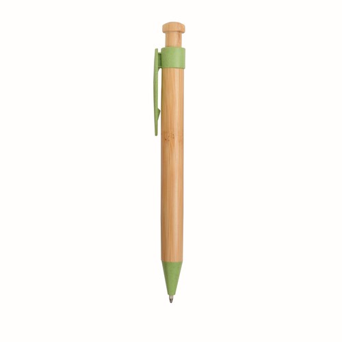 Stylo à déclic en bambou avec clip et pointe en paille de blé (50%) et PP (50%) - 2