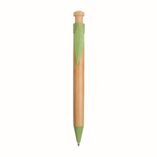 Stylo à déclic en bambou avec clip et pointe en paille de blé (50%) et PP (50%) - 1