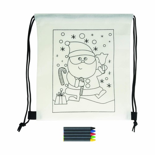 Set de 5 crayons de couleur en cire de forme cylindrique, dans un mini sac à dos coloré - 2