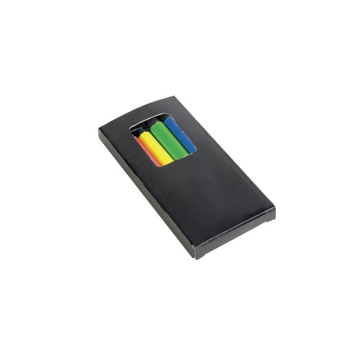 Set de 6 crayons en bois colorés fluo, section cylindrique, dans boite en bois - 1
