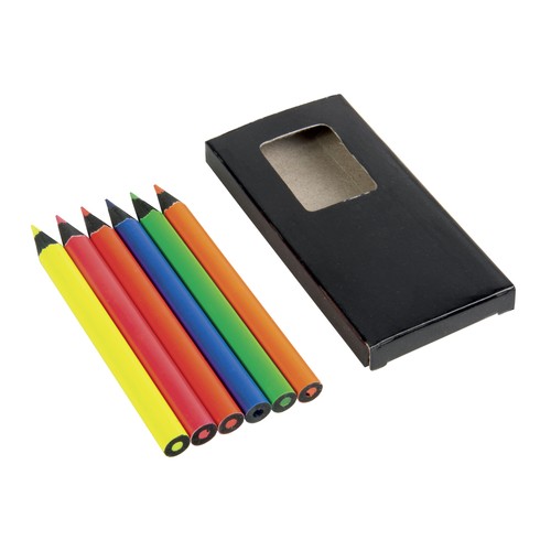 Set de 6 crayons en bois colorés fluo, section cylindrique, dans boite en bois - 3
