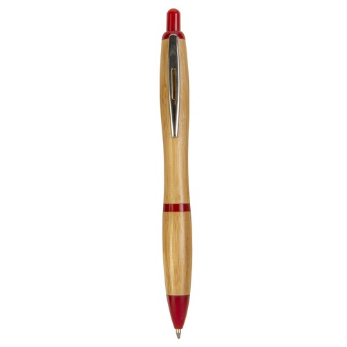 Stylo à declic en bambou avec détails chromés - 1
