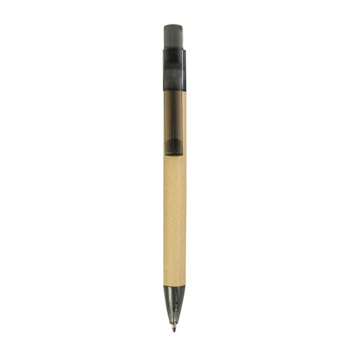 Push button ball pen with recycled carton barrel and plastic fittings