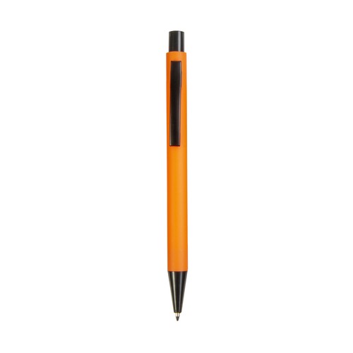 Plastic push botton pen with rubber and metal clip