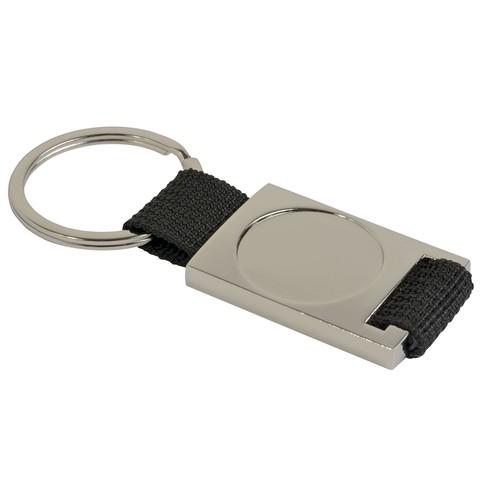 Aluminium and nylon key chain. Centre to be customised with resin logo
