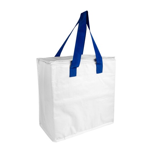 Sac isotherme personnalisé en PP laminé 120 g/m2, anses colorées, fermeture éclair