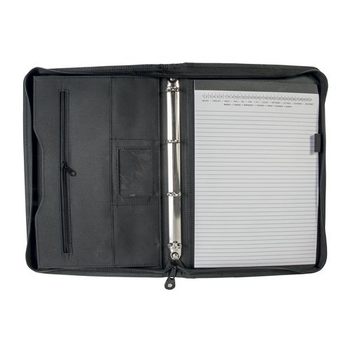 Pochette porte-documents en microfibre et simili cuir. Reliure à anneaux. - 2