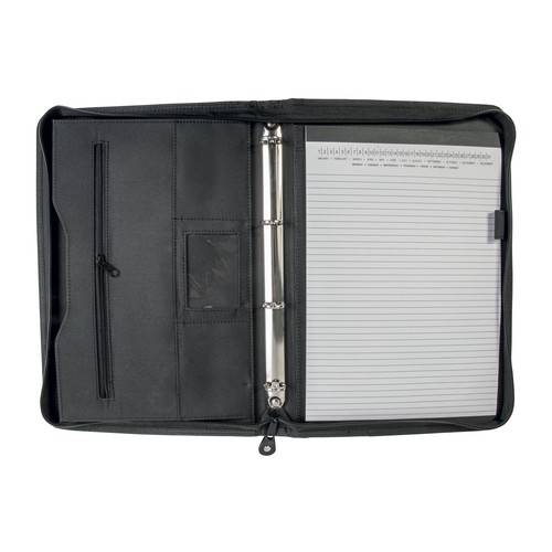 Pochette porte-documents en microfibre et simili cuir. Reliure à anneaux. - 2