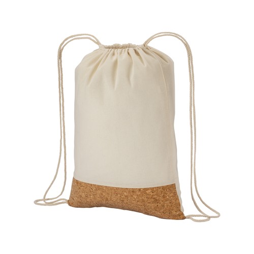 Sac-à-dos en coton 135g/m2 avec fermeture par cordon, base en liège personnalisé