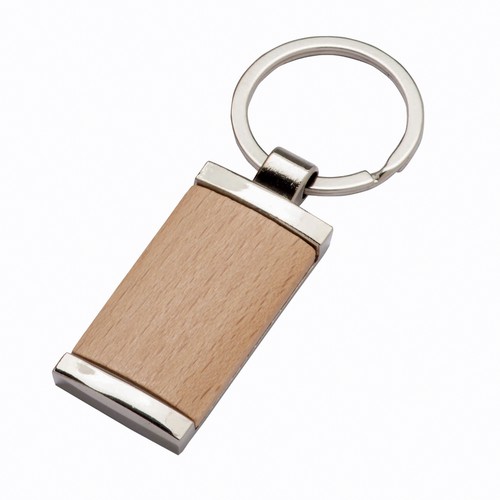LLAVERO RECTANGULAR DE METAL, CON DETALLE FRONTAL DE MADERA