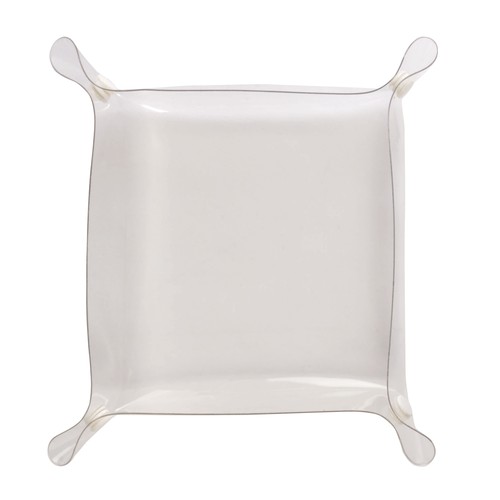 Transparent PVC bits and bobs tray with white plastic buttons (23 x 23 cm)