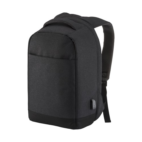 MOCHILA PARA PC CON BLOQUEO ANTIRROBO, CON TOMA USB, EN POLIÉSTER 600D